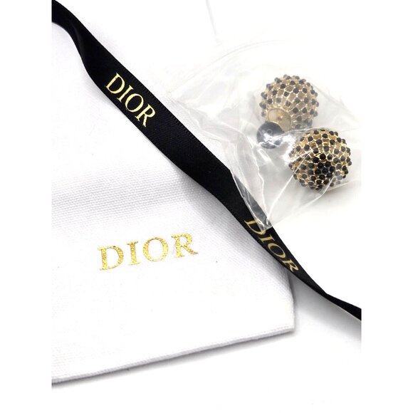 Dior Gold Stud Earrings with Black resin New Dust Cover Black Dior Ribbon - Picture 6 of 6